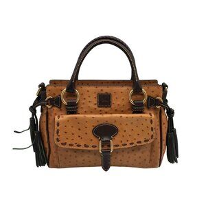 Dooney & Bourke Tangerine & Brown Ostrich Leather Pocket Satchel Bag